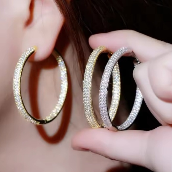 Anthropologie Crystal Silver Hoop Earrings - Picture 2 of 4